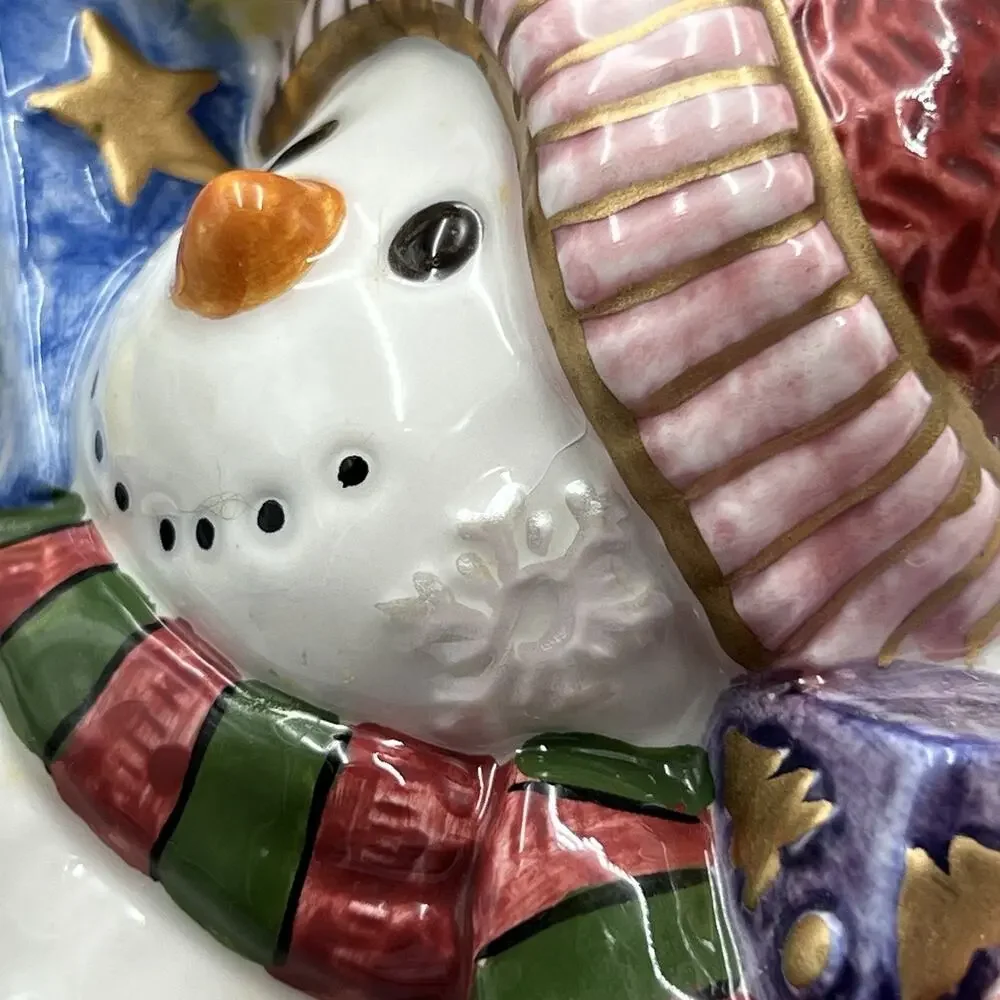 VTG Fitz‎ & Floyd Frosty Folks Snowman Pitcher 90s Ceramic Christmas 1.5 Qt